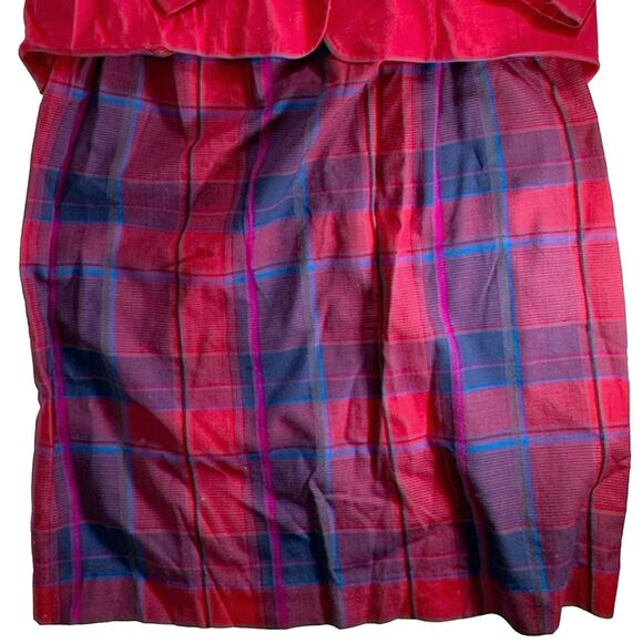 Vintage 1980s F.A. Chatta Ltd Midi Pleated Plaid Skirt Red Blue Black Women's 16 - Picture 2 of 7